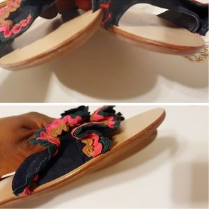 Loeffler Randall "Birdie" Blue Ruffle Slides